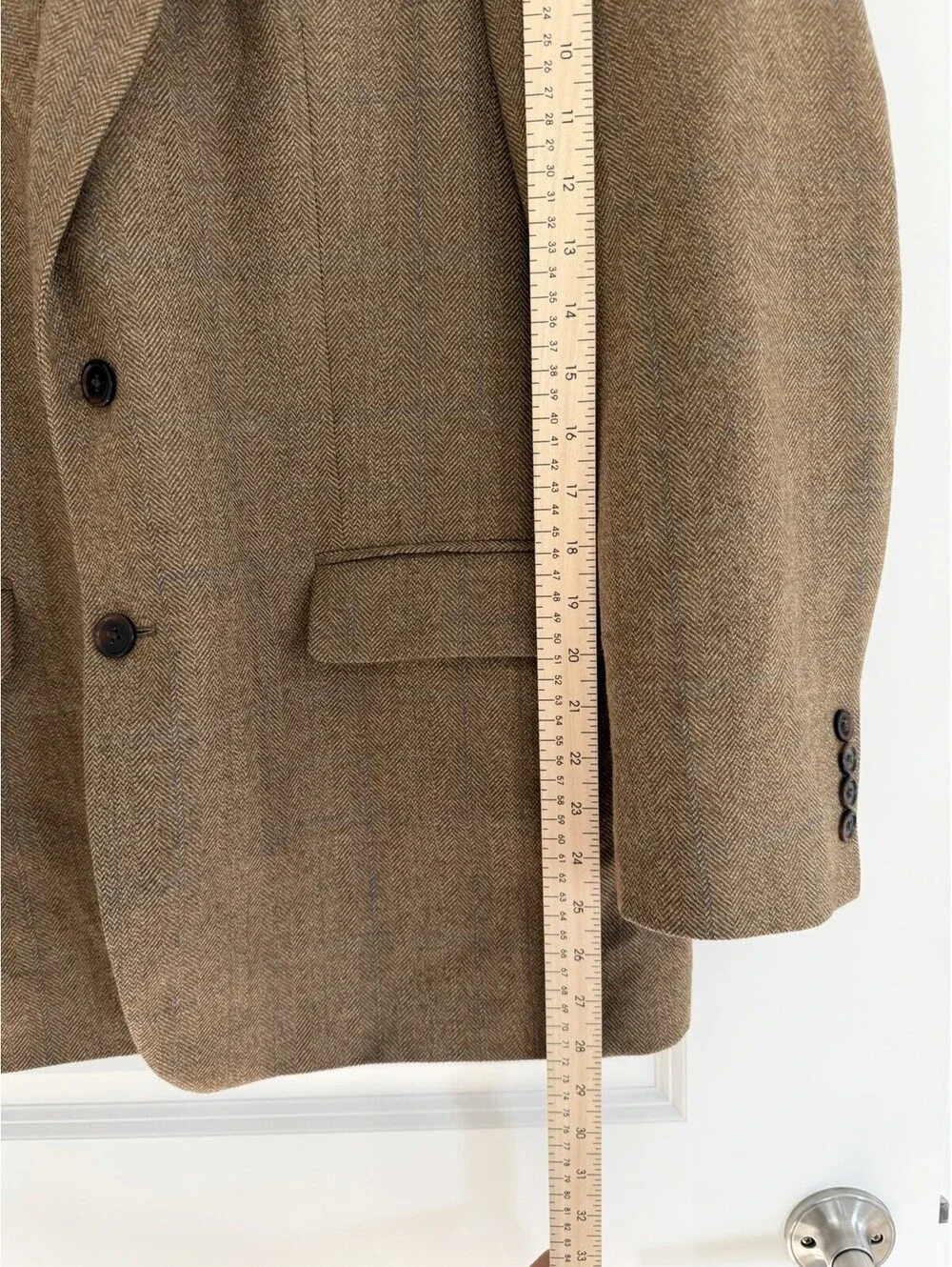 Lauren Ralph Lauren Herringbone 100% Wool Blazer Camel Tweed 44R Luxury Preppy